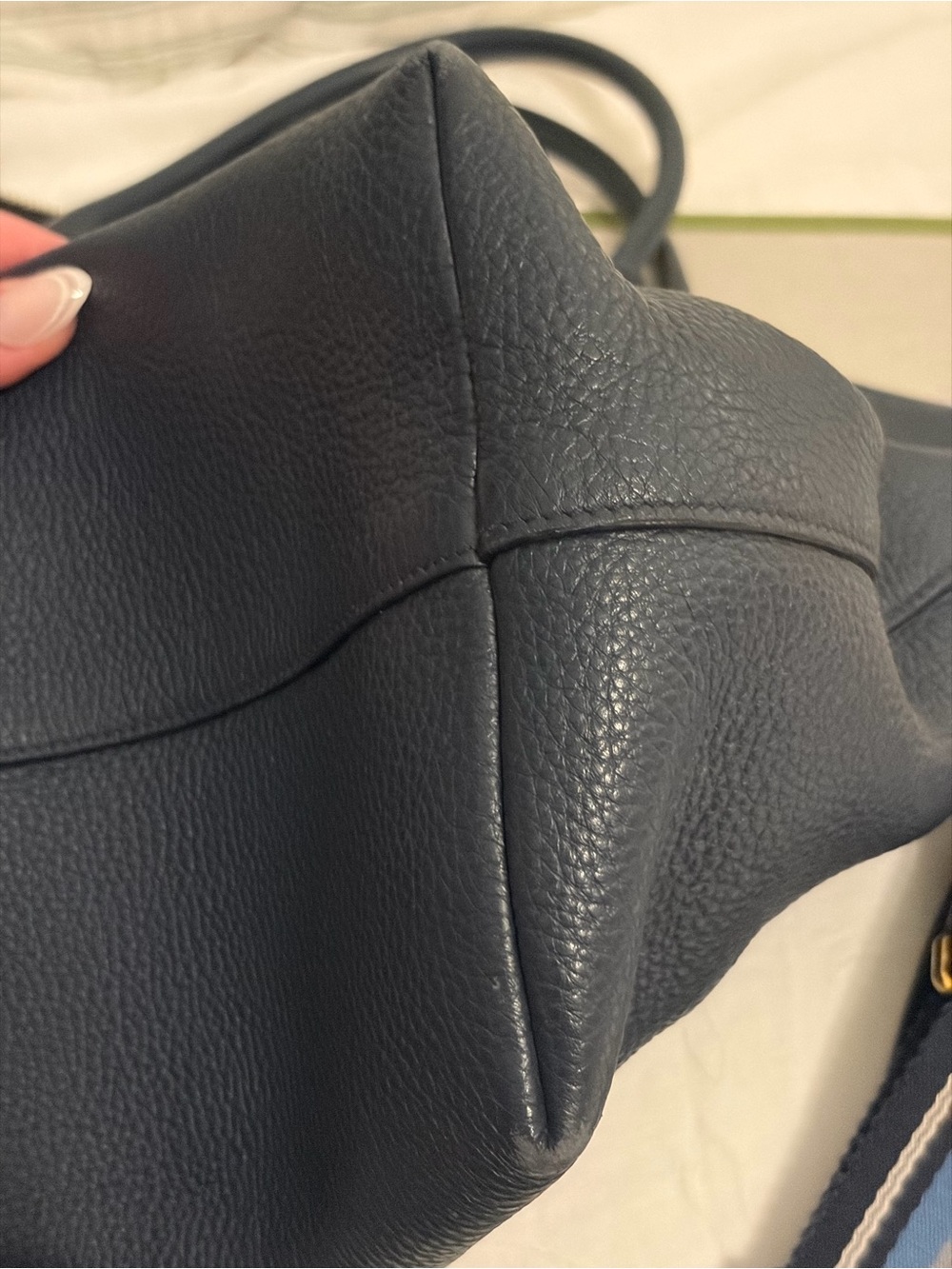 Prada Vitello Daino 2 Strap Navy Leather Bag with Striped Strap - Picture 10 of 10